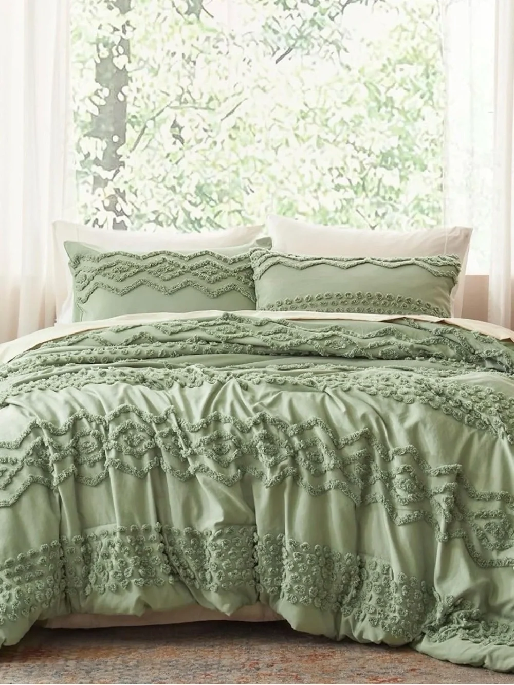 Textured GREEN Comforter Set - Cozy Bedding NEW